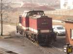 Diesellok 199 872-3 von den Harzer Schmalspurbahnen , am 17.3.2012 im Bahnhof Wernigerode. Diese 1977 gebaute Lok wurde von der Normalspur auf die im Harz bliche Meter-Spur umgerstet. Gleich mehrere Loks dieser Baureihe sind im Harz im Einsatz so z.B. auch auf dem Streckenabschnitt Wernigerode - Eisfelder Talmhle. Sie haben eine Leistung von je 1200 PS !