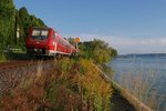 Von Waldshut kommend passiert 611 040, am 10.09.2016 als IRE 3051 auf der Fahrt nach Ulm, das Einfahrvorsignal des Bahnhofs berlingen Therme.