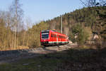 612 683 ist gerade durch den Bahnhof Neumühle gefahren in Richtung Gera Hbf.