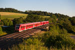 612 585 als RE 3295 von Lindau nach Nürnberg Hbf bei Otting-Weilheim, 28.06.2019