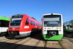 DB 612 673 + EB VT 001  Stadt Erfurt  (95 80 0650 401-2 D-EIB) am 16.09.2023 beim Tag der offenen Tr bei der Erfurter Bahn  111 Jahre Erfurter Bahn  in Erfurt Ost.