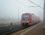 Am 20.02.2008 kam im dicken Nebel 612 023 als Leerfahrt duch den Bahnhof Artern.