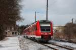 612 093/593 durchfhrt den Bf Pllwitz, an der KBS546, als RE3643 nach Regensburg, am 05.03.2010.