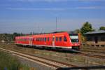 612 011/511 steht am 28.09.2008 abg. auf Plauen ob. Bf. Er war als Bderexpress (Leipzig - Adorf) gekommen, endete aber wegen Neubau des Rosenbachviaduktes in Plauen und wartet um spter als Gegenleistung wieder bereitgestellt zu werden.