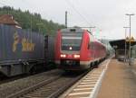 612 477 verlsst am 7. Mai 2012 als RE nach Lichtenfels den Kronacher Bahnhof. Gru zurck an den Tf!