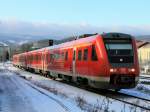 Einfahrt 612 161  mit 612 513 am 28.01.2013 als RE 3605 in Wernigerode zur Weiterfahrt nach Halle (Saale) Hauptbahnhof.