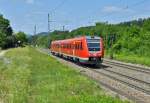 612 078 ist ein eher seltener Gast auf der Filsbahn und verkehrt auf der KBS 750 normal nicht.Dennoch fuhr er an meiner Fotostelle in Gingen(Fils)an mir vorbei,am 12.7.2013.