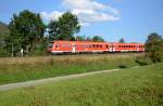 612 127 ist am 17. September 2014 als IRE 3260 bei Albstadt-Laufen auf dem Weg von Aulendorf nach Stuttgart.