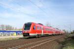 612 139 / 639 sowie 612 137 / 637 als RE 13687 von Mainz Hbf nach Kaiserslautern Hbf, aufgenommen im April 2015 bei Mainz.