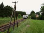 VT 08 (626 008 der Regentalbahn) fuhr am 29.05.14 auf der Strecke Schönberg/Vogtl.- Schleiz-West der Wisentatalbahn. Hier zusehen in Langenbuch.