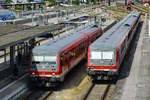 628 626 als RB nach Passau neben 628 438(Westfrankenbahn), 628 574 und 628 426(Gäubodenbahn). Mühldorf(Oberbay), Mai 2019