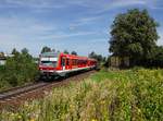 Der 628 586 als RB nach Rosenheim am 09.08.2019 unterwegs bei Burghausen Lindach.