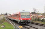 928/628 551 mit weiterem Bruderfahrzeug als RE  Hohenloheexpress  Heilbronn-Crailsheim am 08.04.2019 bei der Einfahrt in den Haltepunkt Neuenstein.