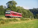 Br.628 267-7 fuhr am 25.Juli 2007 ber die Brenzbahn von Ulm Hbf nach Crailsheim. Aufgenommen am Strecken-Kilometer 12.0