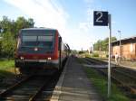 Die Regionalbahn aus Hannover hlt am 6.8. pnktlich in Schneverdinegn, in Krze wird sie nach Buchholz/Nordheide weiterfahren, dem Endpunkt der KBS 123 (Heidebahn).