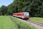 628 630 auf der  Chiemgaubahn  aus Prien kommend am 15. Juli 2024 bei Umrathshausen-Ort.