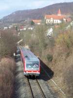 628 344 auf der Fahrt nach Ulm Hbf. Hier bei Unterkochen am 22.Feb.08.