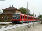628 323 als RB 18319 (Heidelberg Hbf-Heilbronn Hbf) am neuen Bahnsteig von Grombach 16.4.09