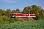 628+928 247 als RB Neukirchen-Lauf (links der Pegnitz) am 07.10.2009 bei Happurg.Die Strecke Lauf (links der Pegnitz)-Hartmannshof wird z.Zt.elektrifiziert und S-Bahngerecht ausgebaut.Somit gehrt vsl.ab Dezember 2010 der Einsatz der BR 628 auf dieser Strecke der Vergangenheit an.