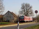 628 333 als RB 22844 von Hergatz nach Aulendorf passiert am 23.03.2011 zwischen Alttann und Roberg die Huser von Gaishaus.