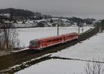 628 423 von der Gubodenbahn bei einer Leerfahrt am 27.02.2013 bei Ergoldsbach.