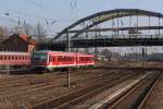 628 602 hat am 03.03.2013 im herrlichen Sonnenschein wieder einmal eine Runde ins Tal der Nied beendet und kehrt in den Bahnhof von Dilingen/Saar zurck.
KBS 687/685