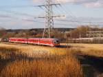 628/928 593, 627 als S(A) 29329 von Altomünster nach Dachau Bahnhof, Aufgenommen am 20.02.14 zwischen Schwabhausen und Bachern