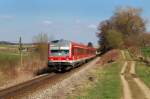 628 585 und 580 mit S-Bahn, A-Linie (29344) vor Bachern (27.03.2014)