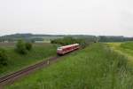 Bedeckter Himmel, aber meistens trocken war es am 22.05.15, als 628 646-2 von München nach Simbach fuhr.