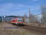 13.03.2007 Ein 628 von Hof nach Selb Stadt passiert die Stelle, an der frher die Haltestelle Hof-Moschendorf war.