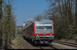 DB 628 544 befindet sich am 4. April 2016 als RB 22723 von Friedrichshafen Stadt her kommend im Gleisdreieck zwischen Lindau Aeschach und Lindau Hbf.