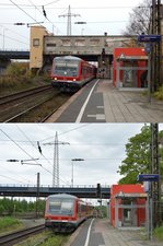 Noch vor einem halben Jahr stand der Reiterbahnhof Duisburg Wedau noch während 628 517 den Pendelzug auf dem RB37 fährt. Nur ein knappes halbes Jahr später ist die alte Überführung zum ehemaligen Bahnsteig abgerissen. Am 14.5.16 pendelte ebenfalls 628 517 als RB37.

Duisburg Wedau 14.05.2016