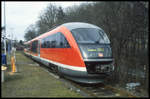 DB Desiro 642070 am 12.2.2001 im Bahnhof Lobenstein.