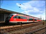 642 685-2 der  Ostsee-Recknitz-Bahn  wegen Vandalismusvorsorgeverlegung whrend des G8-Gipfels auf der  Elbe-Saale-Bahn  Dessau-Aschersleben in Dessau Hbf, 31.05.07: