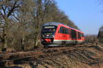Am 02.03.2013 fährt 642 624  Liebliches Taubertal  als RE Hohenloheexpress Crailsheim-Heilbronn bei Neuenstein seinem nächsten Halte Öhringen Hbf entgegen.