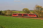 Am 25.04.2013 fährt 642 207/707  Amorbach  als RE  Hohenloheexpress  Heilbronn-Crailsheim bei Öhringen-Eckartsweiler seinem nächsten Halt Neuenstein entgegen.