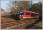 642 624 als RE  Hohenloheexpress  Crailsheim-Heilbronn am 12.04.2012 zwischen Neuenstein und Öhringen. Links im Bild ist die Stadtsilhouette von Waldenburg zu erkennen. 