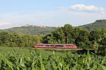 Unbekannter 642 als RE Heilbronn-Hessental am 01.07.2020 bei Neuenstein-Untereppach vor der Kulisse von Waldenburg. 