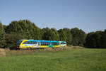 Am Abend in Ueckermünde der RE4 642 539. Früher lag unweit von der Fotostelle die erste Weiche zum Bahnhof und der Gießerei. Alle Gleise mittlerweile Geschichte, dafür zwei Haltestellen für die Touris.
