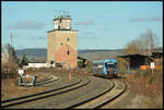 DB Regio Westfrankenbahn VT 642 205/705  Bahnland Bayern  am 12.01.2025 als RE 87 (26228) in Tauberbischofsheim.