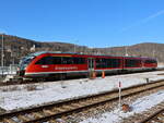 Abgestellte 642 737/237 der Erzgebirgsbahn am 16. Februar 2025 im Bahnhof Aue in Sachsen.
