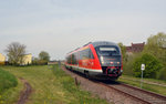 642 221 durchfährt am 01.05.16 die Ortschaft Rackith. Bis Ende Oktober bietet DB Regio auf dem Abschnitt Wittenberg - Bad Schmiedeberg Kurzentrum am Wochenende und an Feiertagen Sonderverkehr an.