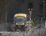 31.12.2013 , 12:48 Uhr, 642 834 einfahrend in den Haltepunkt Goßdorf Kohlmühle der  Sächsischen Semmeringbahn 