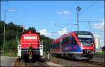 294 878 auf dem Abstellgleis und 643 205 aus der Wende als Pendelzug nach Stolberg Altstadt (auch wenn´s aufem FIS noch n bissl anders aussieht) in Stolberg Hbf 24.7.2009