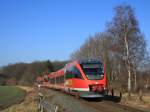 643 070 + 643 069  Dag Enschede -- Hallo Mnster  sind als RB64  Euregio-Bahn  nach Mnster Hbf kurz vor dem Bahnhof Mnster-Zentrum-Nord unterwegs.
Diese Beklebungen (alle Beklebungen) werden nach dem Re-Design der Mnsteraner 643-Flotte der Vergangenheit angehren!
Nevinghoff/Mnster-Zentrum-Nord, 29.01.2011