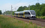 643 117 der MRB fuhr am 19.06.19 auf Probefahrt durch Burgkemnitz Richtung Wittenberg.