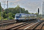 643 407-9 (VT 734 | Bombardier Talent) der NEB Betriebsgesellschaft mbH (Niederbarnimer Eisenbahn AG | NEB) als RB 61168 (RB25) von Werneuchen nach Berlin Ostkreuz durchfährt den Bahnhof Berlin Springpfuhl auf dem Berliner Außenring (BAR | 6012).
Aufgenommen vom S-Bahnsteig (Gleis 20/21).
[18.7.2019 | 18:27 Uhr]