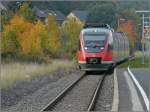 Der Dieseltriebzug 644 503-5 fhrt am 11.10.08 in den Endbahnhof der wunderschnen Voreifelstrecke Bad Mnstereifel ein.