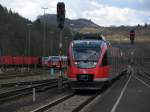 644 023 und ein weiterer TALENT als Ersatzgarnitur auf dem RE 12 nach Trier am 02.04. bei der Einfahrt in den Bahnhof Gerolstein.