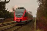 644 507 Nachschuß aus Holzheim, hier strebt der RB38 Zug dem Bahnhof mit verringerter Geschwindigkeit entgegen, bevor es weiter nach Neuss Hbf geht.6.3.2016